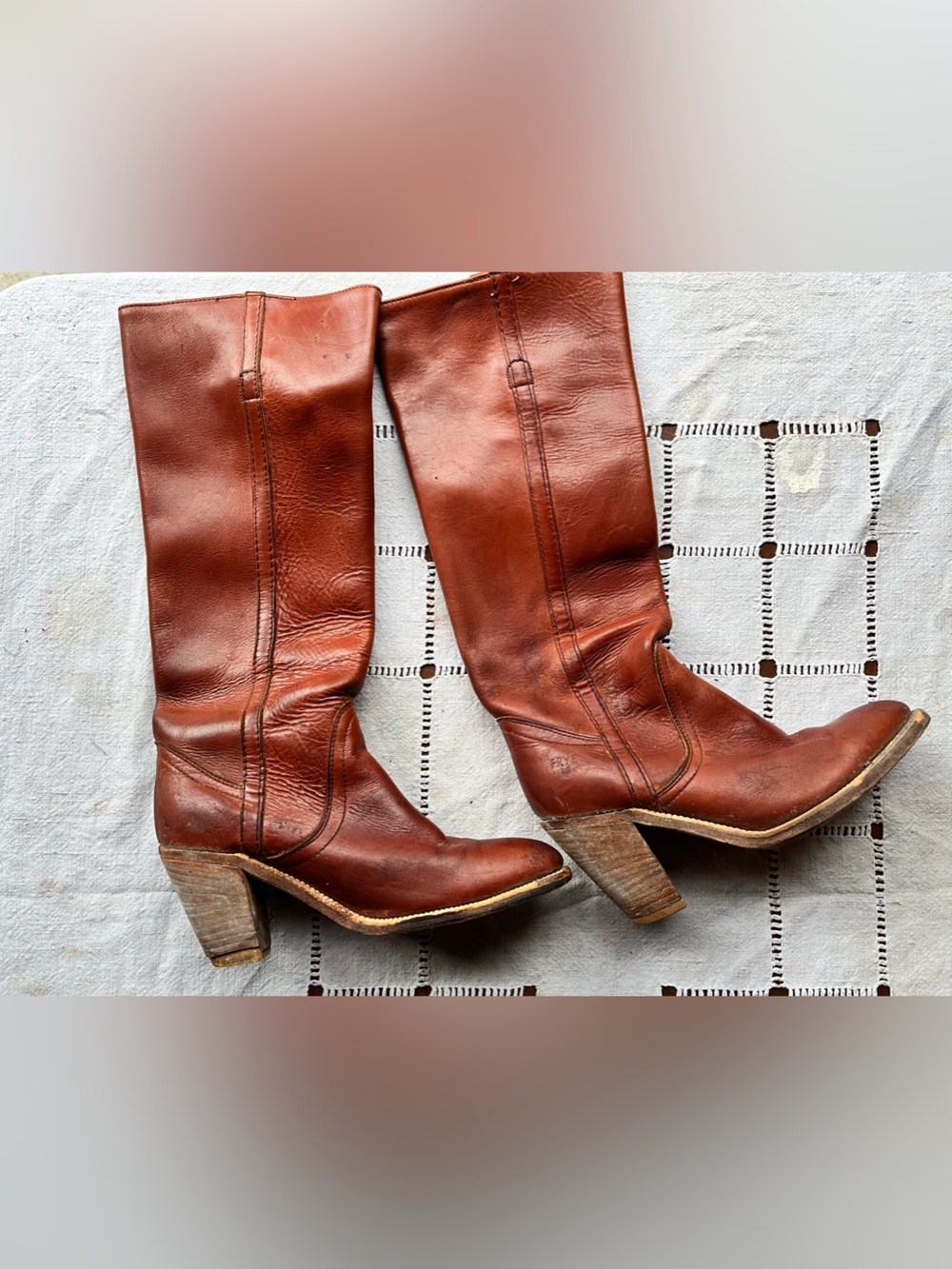 Frye Tall Leather Boots in Cognac Brown
